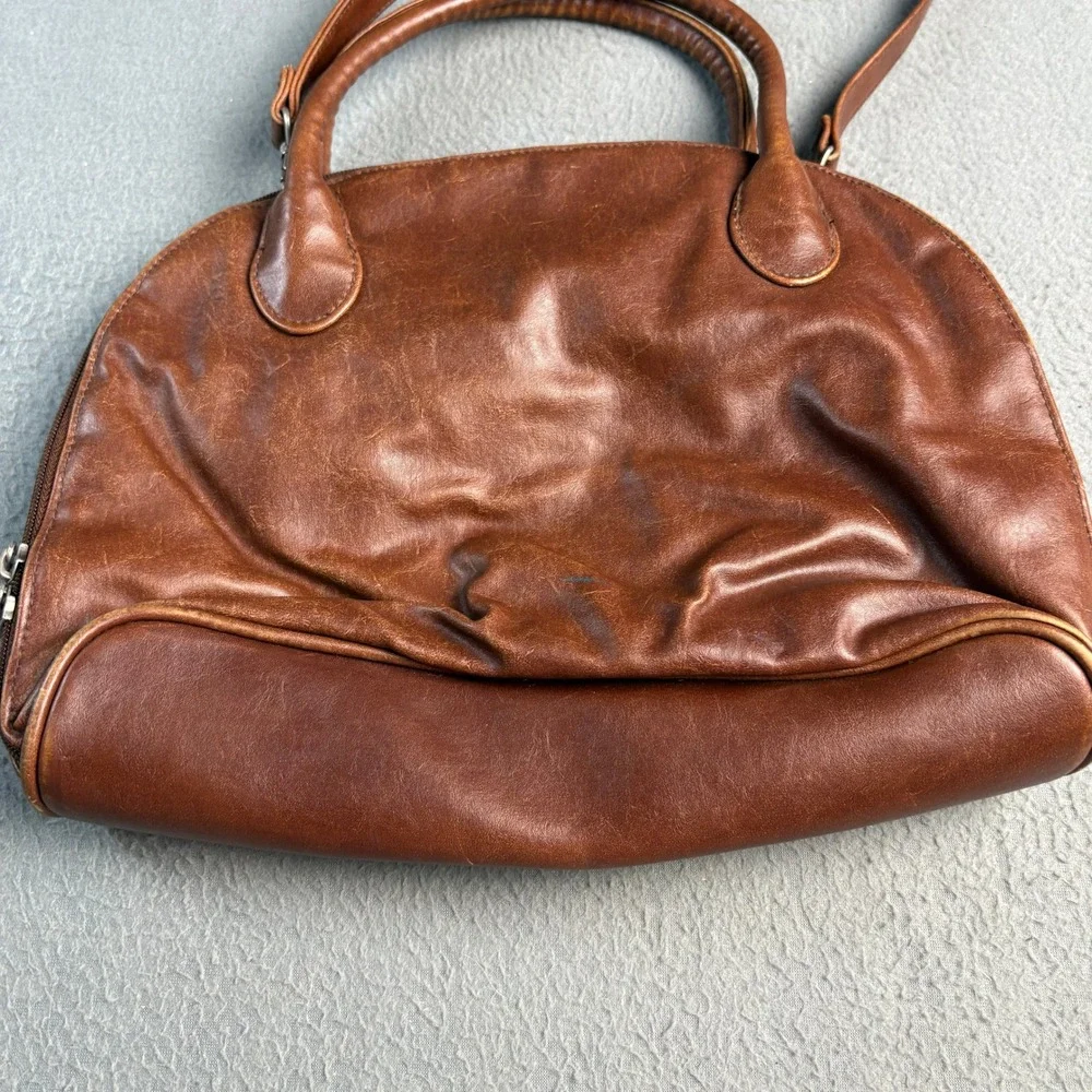 Cherokee Brown Faux Leather Dome Satchel Crossbody Bag with Double Zipper